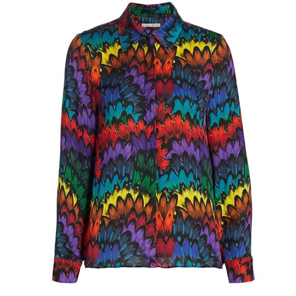 Alice + Olivia WILLA Blouse RAINBOW FEATHERS S - Picture 4 of 7
